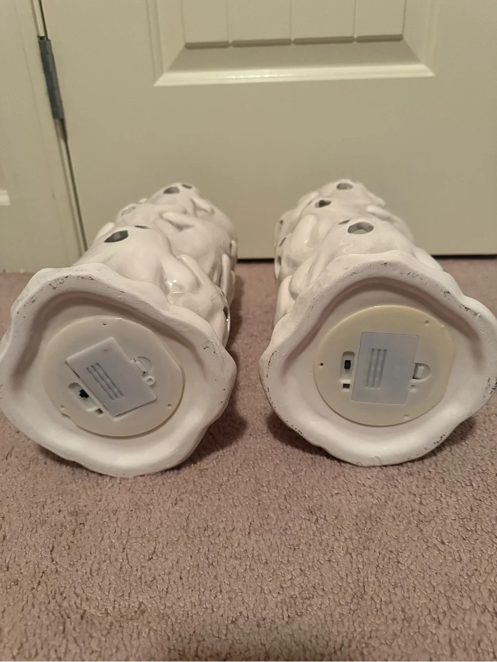 White Ceramic Ghost Lantern Pair -led candles for glowing effects